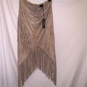 Fate Faux Suede Fringe Skirt in Camel Size M